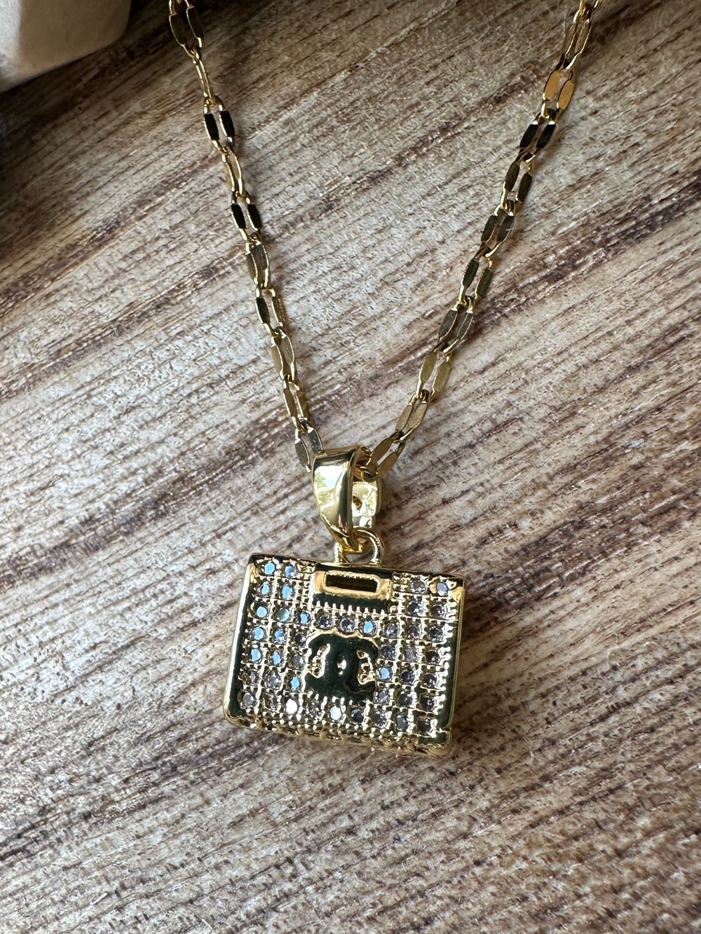 Gold-tone Pave Mini Purse Pendant Necklace - Women.  Dainty